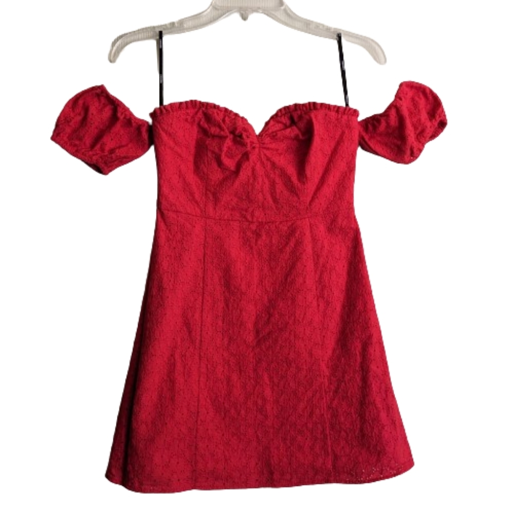 Forever 21 Mini Dress Corset Coquette Dark Red Eyelet Sweet Heart Neck-line
